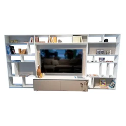 B&B Italia Wohnwände & Tv-Lowboards|Wohnwand Flat C Lack Satiniert Gips Weiß Und Wüstenfarben Beige