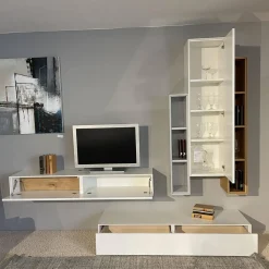 Sudbrock Wohnwände & Tv-Lowboards|Wohnwand Game Glattlack Verkehrsweiß Glattlack Steingrau Ethno Eiche