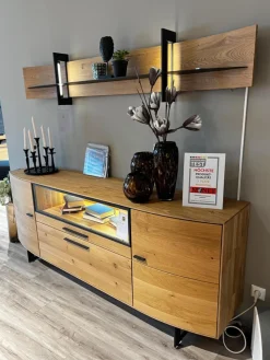 Musterring Wohnwände & Tv-Lowboards|Wohnwand Giulia Wildeiche Massiv Soft Gebürstet Gestell Metall Carbonfarbig Schwarz Mit Beleuchtung