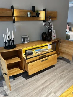 Musterring Wohnwände & Tv-Lowboards|Wohnwand Giulia Wildeiche Massiv Soft Gebürstet Gestell Metall Carbonfarbig Schwarz Mit Beleuchtung