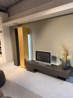 minottiitalia Wohnwände & Tv-Lowboards|Wohnwand Inpiedi Lack Interno Metall Gold Lack Coffee Braun Inklusive LED Beleuchtung