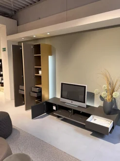 minottiitalia Wohnwände & Tv-Lowboards|Wohnwand Inpiedi Lack Interno Metall Gold Lack Coffee Braun Inklusive LED Beleuchtung