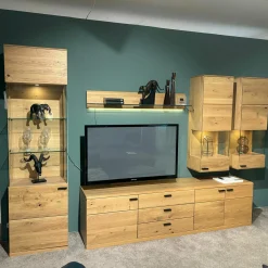 Musterring Wohnwände & Tv-Lowboards|Wohnwand Kanto Asteiche Massiv Griffe Lack J6 Schwarz Matt