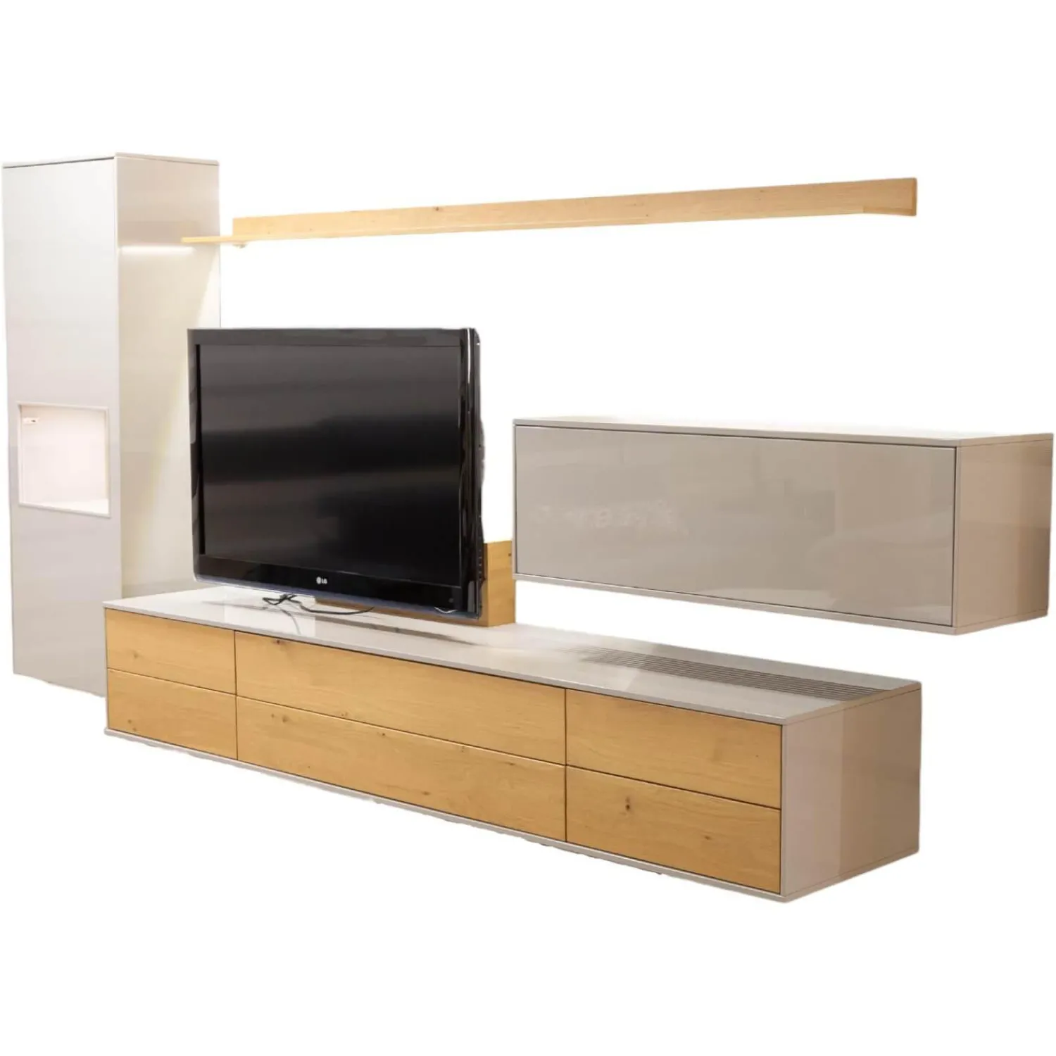 Musterring Wohnwände & Tv-Lowboards|Wohnwand Kara Frame 73029 Lack 2 Grau Absetzung Asteiche Inklusive LED Strahler