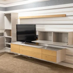 Musterring Wohnwände & Tv-Lowboards|Wohnwand Kara Frame 73029 Lack 2 Grau Absetzung Asteiche Inklusive LED Strahler