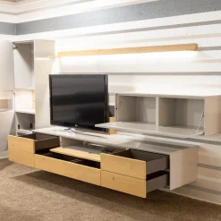 Musterring Wohnwände & Tv-Lowboards|Wohnwand Kara Frame 73029 Lack 2 Grau Absetzung Asteiche Inklusive LED Strahler