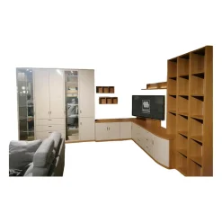 Musterring Wohnwände & Tv-Lowboards|Wohnwand Kira Front Lack Crema Creme Korpus Eiche Sand Griff Chrom Inklusive Beleuchtung