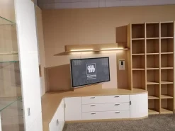 Musterring Wohnwände & Tv-Lowboards|Wohnwand Kira Front Lack Crema Creme Korpus Eiche Sand Griff Chrom Inklusive Beleuchtung