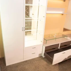 Musterring Wohnwände & Tv-Lowboards|Wohnwand Kira Korpus Und Front Lack Weiß Regale Lack Grau Mit LED-Beleuchtung