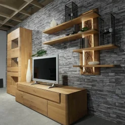 Decker Wohnwände & Tv-Lowboards|Wohnwand Lavaro Wildeiche Bianco Massiv Geölt Mit Sideboard Und Beleuchtung Ohne Fernseher