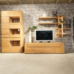 Decker Wohnwände & Tv-Lowboards|Wohnwand Lavaro Wildeiche Bianco Massiv Geölt Mit Sideboard Und Beleuchtung Ohne Fernseher
