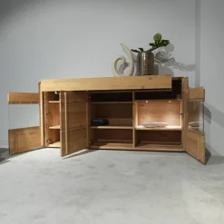Decker Wohnwände & Tv-Lowboards|Wohnwand Lavaro Wildeiche Bianco Massiv Geölt Mit Sideboard Und Beleuchtung Ohne Fernseher