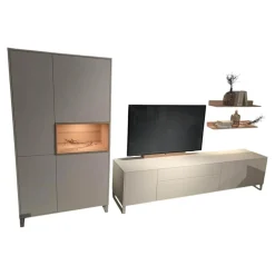 Rietberger Möbelwerke Wohnwände & Tv-Lowboards|Wohnwand Lennon 47018 Lack Weiß Matt Absetzungen Kristallbuche Mit LED Beleuchtung Und TV Halterung Ohne Fernseher