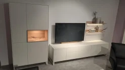 Rietberger Möbelwerke Wohnwände & Tv-Lowboards|Wohnwand Lennon 47018 Lack Weiß Matt Absetzungen Kristallbuche Mit LED Beleuchtung Und TV Halterung Ohne Fernseher