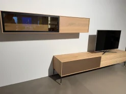 Anrei Wohnwände & Tv-Lowboards|Wohnwand Lina Asteiche Gebürstet Weiß Geölt Akzente Glas Bronze Matt Metallgestell Schwarz Inklusive LED Beleuchtung