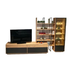 Anrei Wohnwände & Tv-Lowboards|Wohnwand Lina Naturbuche Massiv Gebürstet Und Hell Geölt Glas Matt Zartbitter Inklusive Beleuchtung