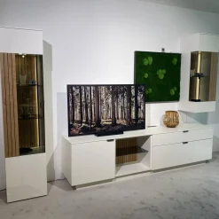 Gwinner Wohnwände & Tv-Lowboards|Wohnwand Linera Seidenmatt Weiß Wildeiche Natur Moos