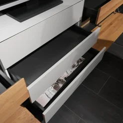 Die Hausmarke Wohnwände & Tv-Lowboards|Wohnwand Media Design 580004-352 Asteiche Hell Massiv Lichtgrau Braun