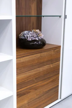 Hülsta Wohnwände & Tv-Lowboards|Wohnwand Mega-Design Lackbeschichtung Weiß Furniert Kernnussbaum