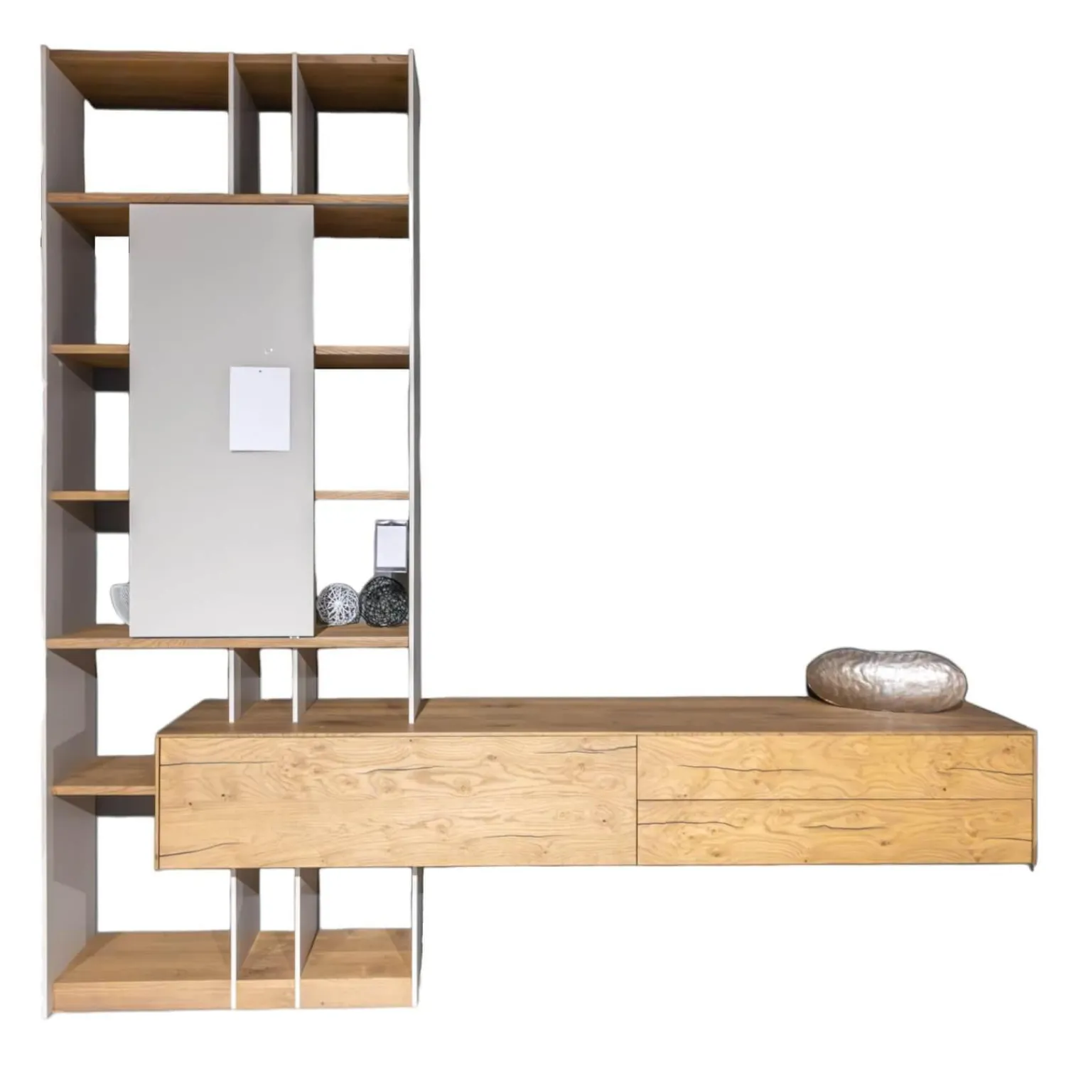 Contur Wohnwände & Tv-Lowboards|Wohnwand Mileto Asteiche Glas Lichtgrau