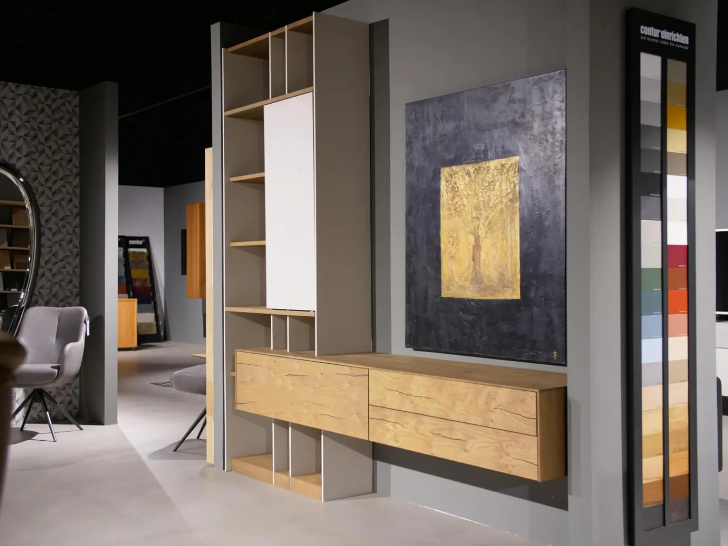 Contur Wohnwände & Tv-Lowboards|Wohnwand Mileto Asteiche Glas Lichtgrau