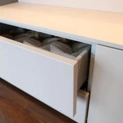 Loddenkemper Wohnwände & Tv-Lowboards|Wohnwand Minos Lack Kristallgrau Matt Absetzung Balkeneiche Mit Glaseinsatz Und LED Beleuchtung Ohne Dekoration