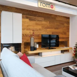 Loddenkemper Wohnwände & Tv-Lowboards|Wohnwand Minos Lack Kristallgrau Matt Absetzung Balkeneiche Mit Glaseinsatz Und LED Beleuchtung Ohne Dekoration