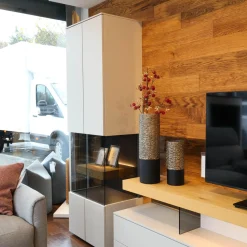 Loddenkemper Wohnwände & Tv-Lowboards|Wohnwand Minos Lack Kristallgrau Matt Absetzung Balkeneiche Mit Glaseinsatz Und LED Beleuchtung Ohne Dekoration