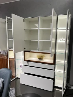 Hülsta Wohnwände & Tv-Lowboards|Wohnwand Neo Kernnussbaum Und Lack Reinweiss Mit Hinterlackiertem Glas Inklusive Beleuchtung