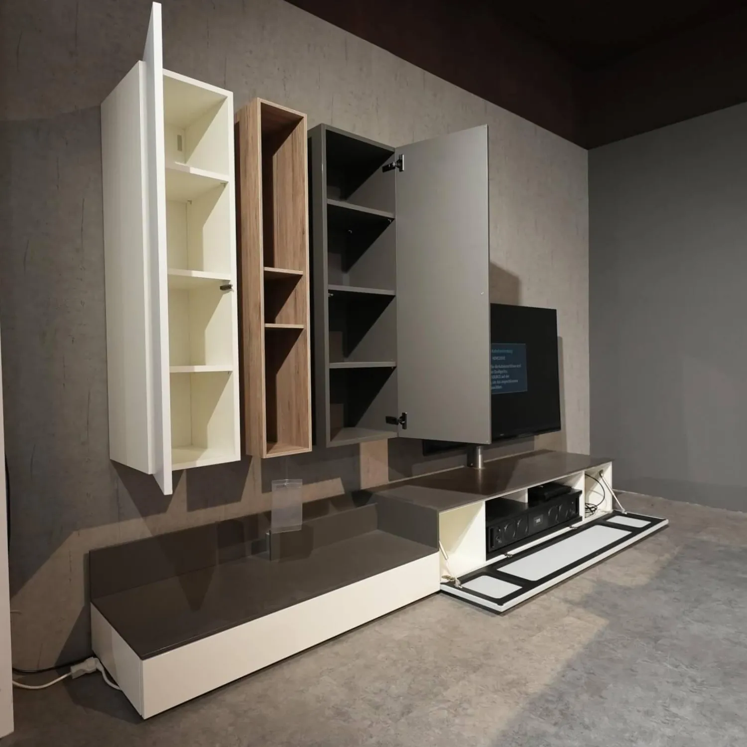 Spectral Smart Furniture Wohnwände & Tv-Lowboards|Wohnwand Next Lack Snow Weiß Silver Silber Und Granit Grau Holz Natural Oak Mit Soundsystem Ohne Fernseher
