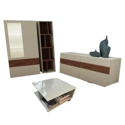 Hülsta Wohnwände & Tv-Lowboards|Wohnwand Now Vision C18 Lack Seidengrau Hochglanz Akzent Kernnussbaum Inklusive Couchtisch