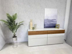 Hülsta Wohnwände & Tv-Lowboards|Wohnwand Now Vision C18 Lack Seidengrau Hochglanz Akzent Kernnussbaum Inklusive Couchtisch