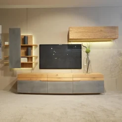 Voglauer Wohnwände & Tv-Lowboards|Wohnwand Opus Wildeiche Rustiko Akzent Beton Inklusive Highboard Und Sideboard