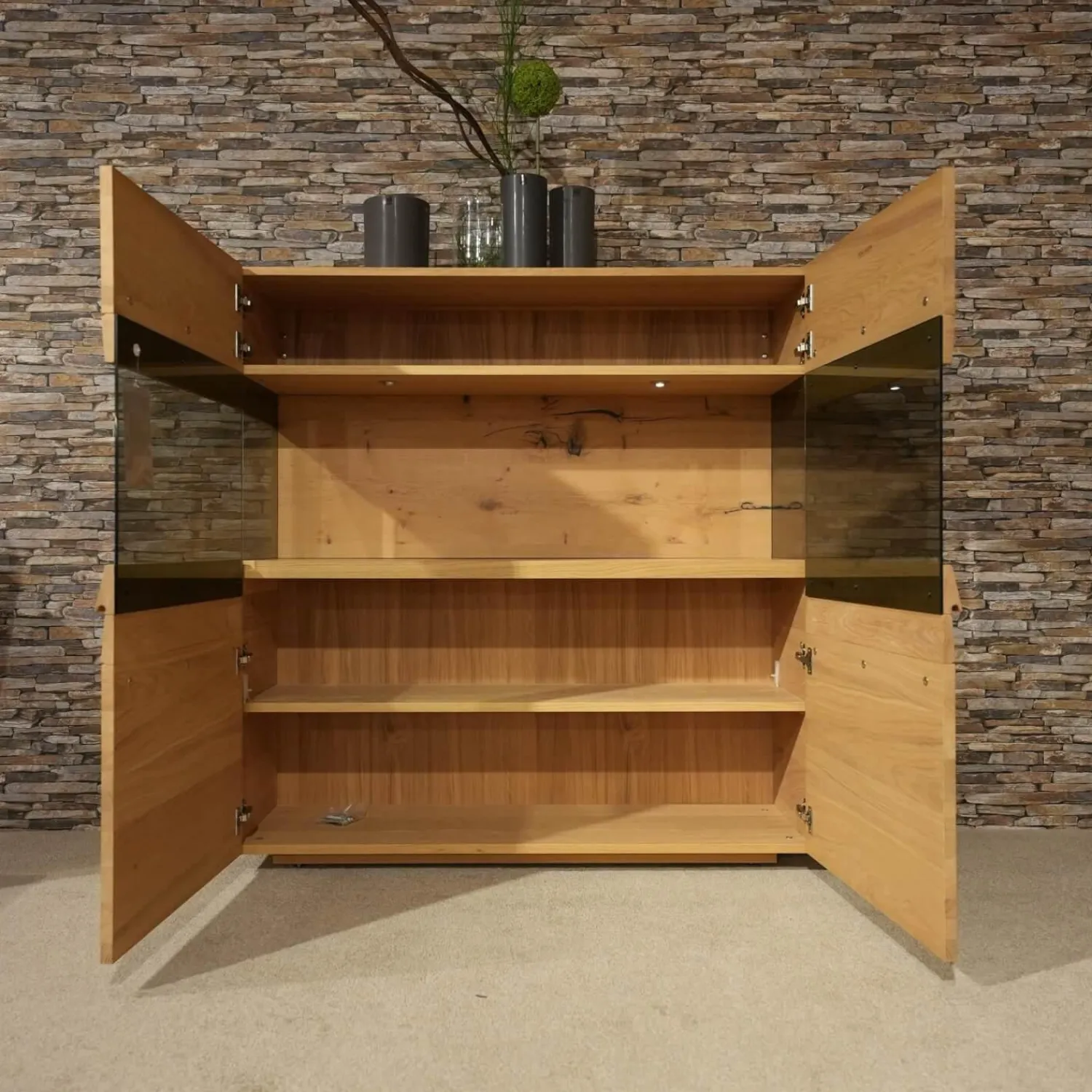 Voglauer Wohnwände & Tv-Lowboards|Wohnwand Opus Wildeiche Rustiko Akzent Beton Inklusive Highboard Und Sideboard