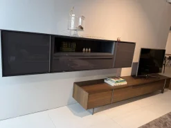 Molteni & C Wohnwände & Tv-Lowboards|Wohnwand Pass Word Korpus Lack Matt Blei Grau Front Eukalyptus Und Lack Glänzend Blei Grau