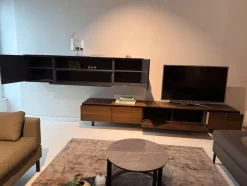 Molteni & C Wohnwände & Tv-Lowboards|Wohnwand Pass Word Korpus Lack Matt Blei Grau Front Eukalyptus Und Lack Glänzend Blei Grau