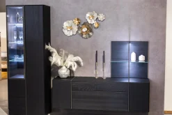 Hülsta Wohnwände & Tv-Lowboards|Wohnwand Persis Eiche Massiv Anthrazit Reliefglass Anthrazit Metallrahmen Edelstahl Mit Beleuchtung