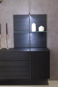 Hülsta Wohnwände & Tv-Lowboards|Wohnwand Persis Eiche Massiv Anthrazit Reliefglass Anthrazit Metallrahmen Edelstahl Mit Beleuchtung