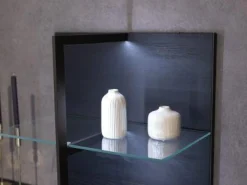 Hülsta Wohnwände & Tv-Lowboards|Wohnwand Persis Eiche Massiv Anthrazit Reliefglass Anthrazit Metallrahmen Edelstahl Mit Beleuchtung