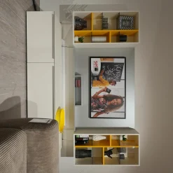 Musterring Wohnwände & Tv-Lowboards|Wohnwand Phoenix Holz Weiß Und Gelb Mit 2 Klappen Und Beleuchtungsset