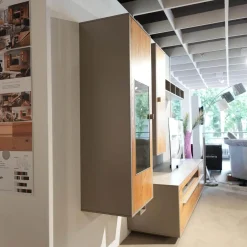 Gwinner Wohnwände & Tv-Lowboards|Wohnwand Piana Lack Seidenmatt Fango Grau Balkeneiche Honig Inklusive LED Beleuchtung