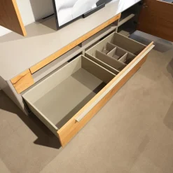 Gwinner Wohnwände & Tv-Lowboards|Wohnwand Piana Lack Seidenmatt Fango Grau Balkeneiche Honig Inklusive LED Beleuchtung