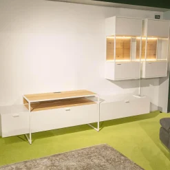 Venjakob Wohnwände & Tv-Lowboards|Wohnwand Plan X6 Lack Kristallweiß Matt Weiß Wildeiche Hell Soft Gebürstet Geölt Inklusive Beleuchtungspaket