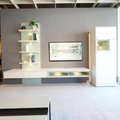 Venjakob Wohnwände & Tv-Lowboards|Wohnwand Plan X Lack Weiß Matt Absetzung Jadegrün Matt Inklusive Beleuchtung Mit Regal Ohne Fernseher