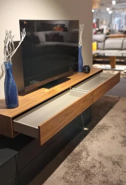 Paul Lindberg Wohnwände & Tv-Lowboards|Wohnwand pl.Cera Lack Anthrazit Nussbaum Natur Furniert