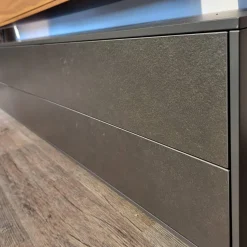 Paul Lindberg Wohnwände & Tv-Lowboards|Wohnwand pl.Cera Lack Seidenmatt Anthrazit Absetzung Nussbaum Natur Geplankt Fronten Keramik Nero Zimbabwe