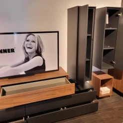 Paul Lindberg Wohnwände & Tv-Lowboards|Wohnwand pl.Cera Lack Seidenmatt Anthrazit Absetzung Nussbaum Natur Geplankt Fronten Keramik Nero Zimbabwe