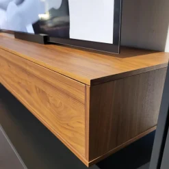 Paul Lindberg Wohnwände & Tv-Lowboards|Wohnwand pl.Cera Lack Seidenmatt Anthrazit Absetzung Nussbaum Natur Geplankt Fronten Keramik Nero Zimbabwe