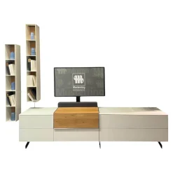 Musterring Wohnwände & Tv-Lowboards|Wohnwand Q Media 2 0 Front Und Korpus Mattglas Weiß PG5 Mittelelement Eiche Massiv Mit LED Beleuchtung Ohne Vitrine