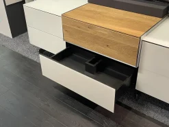 Musterring Wohnwände & Tv-Lowboards|Wohnwand Q Media 2 0 Front Und Korpus Mattglas Weiß PG5 Mittelelement Eiche Massiv Mit LED Beleuchtung Ohne Vitrine